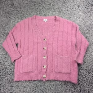 Pink Diamond Sweater Women Medium Pink Cardigan Wool Blend Boho Sheik Casual